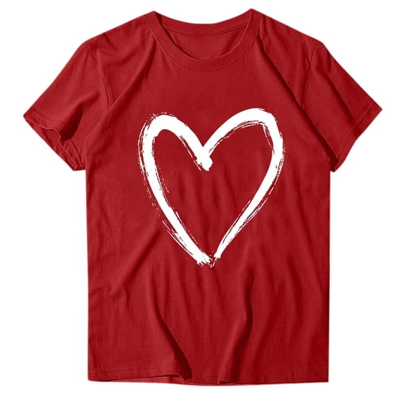 TKLPEHG Women Heart Graphic T Shirts Short Sleeve Valentines Day Shirt Crewneck Regular Fit Tee Summer Casual Basic Tee Tops (Red,M)