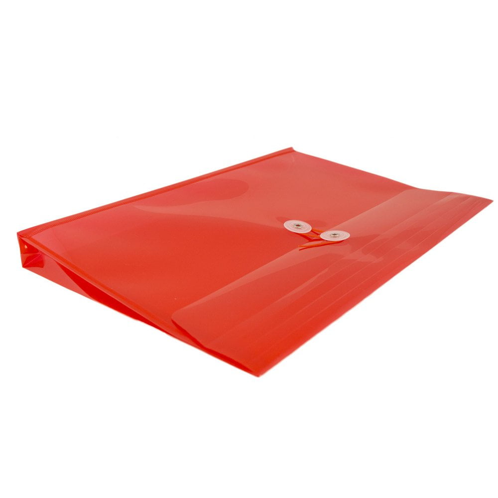JAM Paper Plastic Envelopes with Button & String Tie Closure, Legal Booklet, 9 3/4 x 14 1/2, Red, 3/Pack