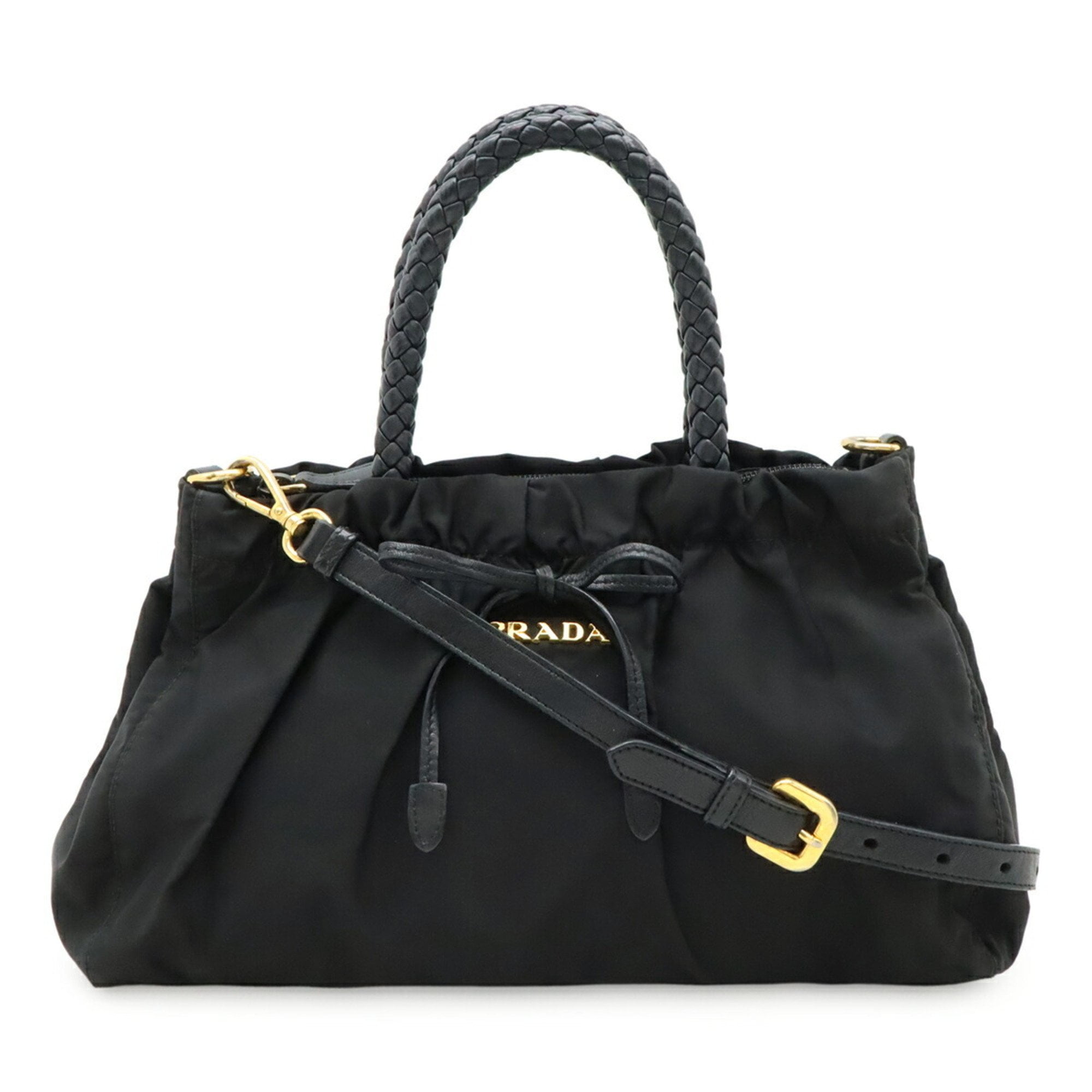 Pre-Owned PRADA TESSUTO BOW Handbag/Shoulder Bag with Ribbon