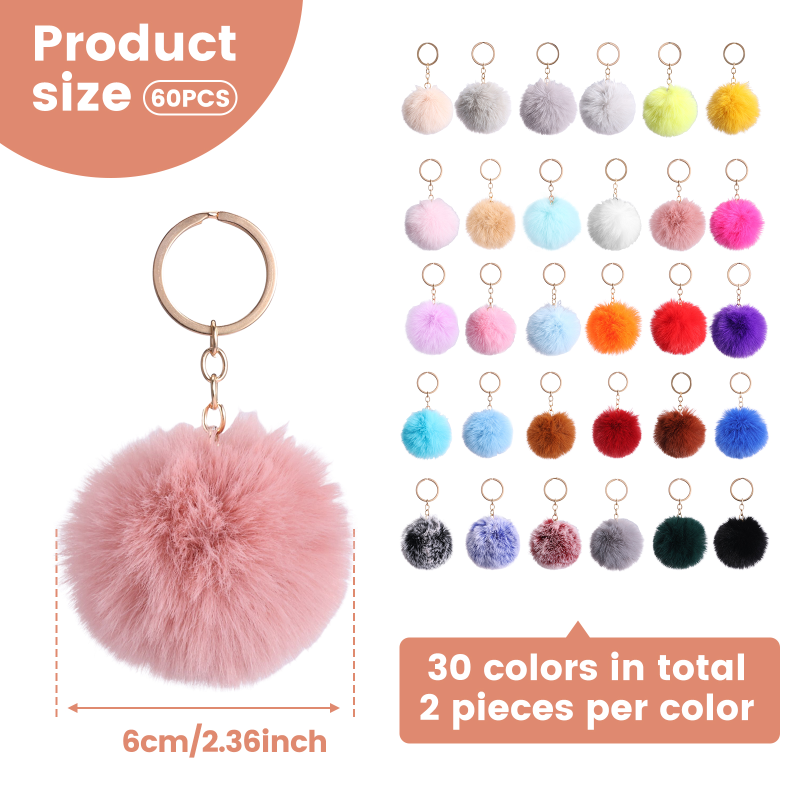 60 Pcs Pom Pom Keychain Fluffy Pompom Keychain Soft Pompom Keyring for Girls Women Hats Shoes Bags Accessories Multicoloured
