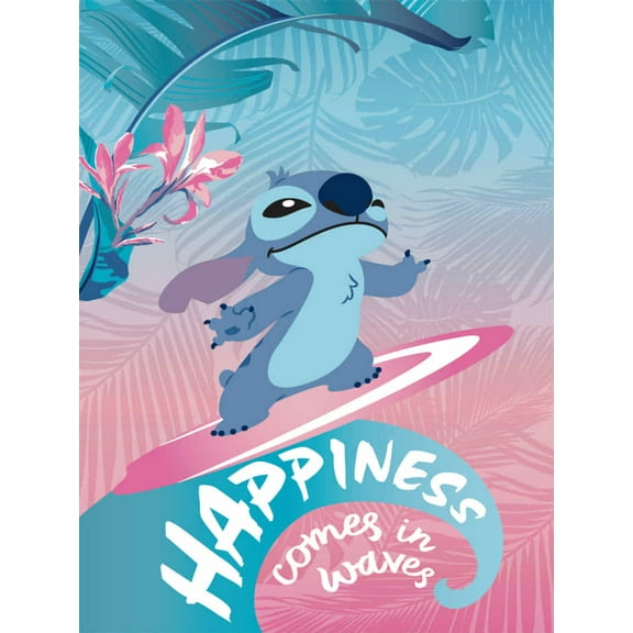 Stitch Happiness Comes In Waves Raschel Twin Size Blanket 55" x 75"