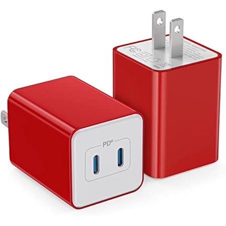 2Pieces USB C Wall Charging Block, 40W 2Port Fast USBC PD3.0 Power Adapter Type C Charger Brick Cube Plug for iPhone 14 13 12 Pro Max Mini 11 XS X 8, iPad, Samsung, Google, Tablet, Android(Red)