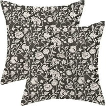 Floral Throw Pillow Covers 20x20 Set of 2, Flower Print Linen Decorative Pillow Covers Neutral Vintage Decoration Outdoor Cushion Cover Black Floral Pillowcase for Sofa Couch Farmhouse Room