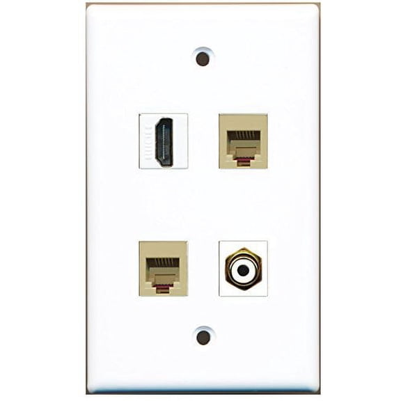 RiteAV - 1 Port HDMI 1 Port RCA White 2 Port Phone RJ11 RJ12 Beige Wall Plate