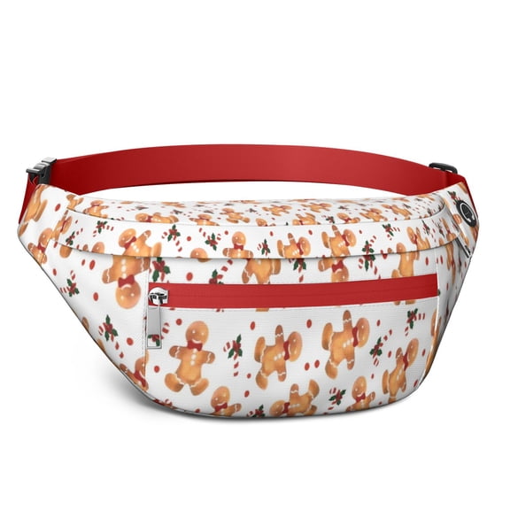 Fanny Pack White Christmas Gingerbread Man Pattern Waist Pack Bag,Running Cross Bag,Waterproof Large Fanny Packs for Women Men for Travel Running Hiking Cycling