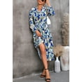 thumbnail image 4 of Leaf Print Button Shirt Collared Dress for Women Below Knee Length Blue Small, 4 of 5