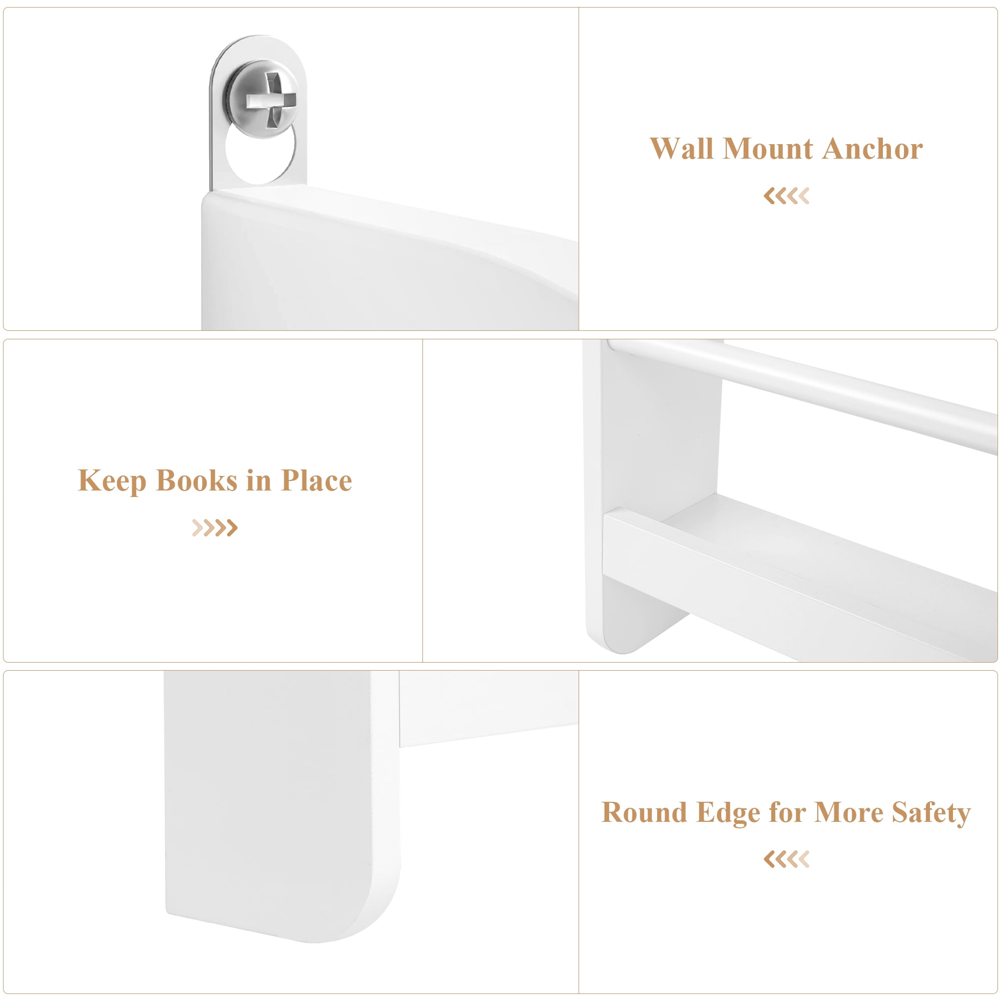 Homfa 4-Tier Wall Bookshelf, 44.5"H Wall-Mounted Kids Bookshelf, Book Storage Rack for Kids Room, White