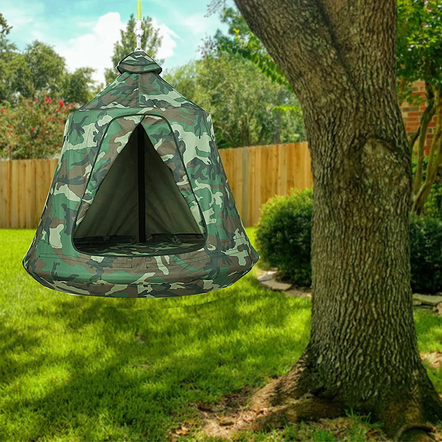 Pirecart Hanging Tree Tent Ceiling Swing Hammock for Indoor Outdoor with Lights String, 45" H x 44", Camouflage