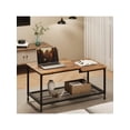 thumbnail image 4 of Bingirl Rustic 2-Tier Coffee Table with Mesh Shelf - Rectangular Cocktail Table for Living Room, Small Table with Metal Frame, Easy Assembly, 4 of 7