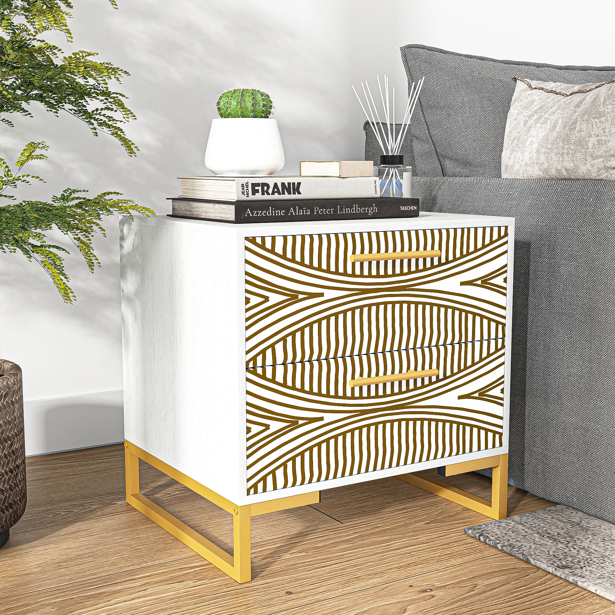 YYAo Modern 2 Drawer Nightstand, End Table Bedside Table with Storage for Living Room, Bedroom, White YYAo Modern 2 Drawer Nightstand, End Table Bedside Table with Storage for Living Room, Bedroom, White