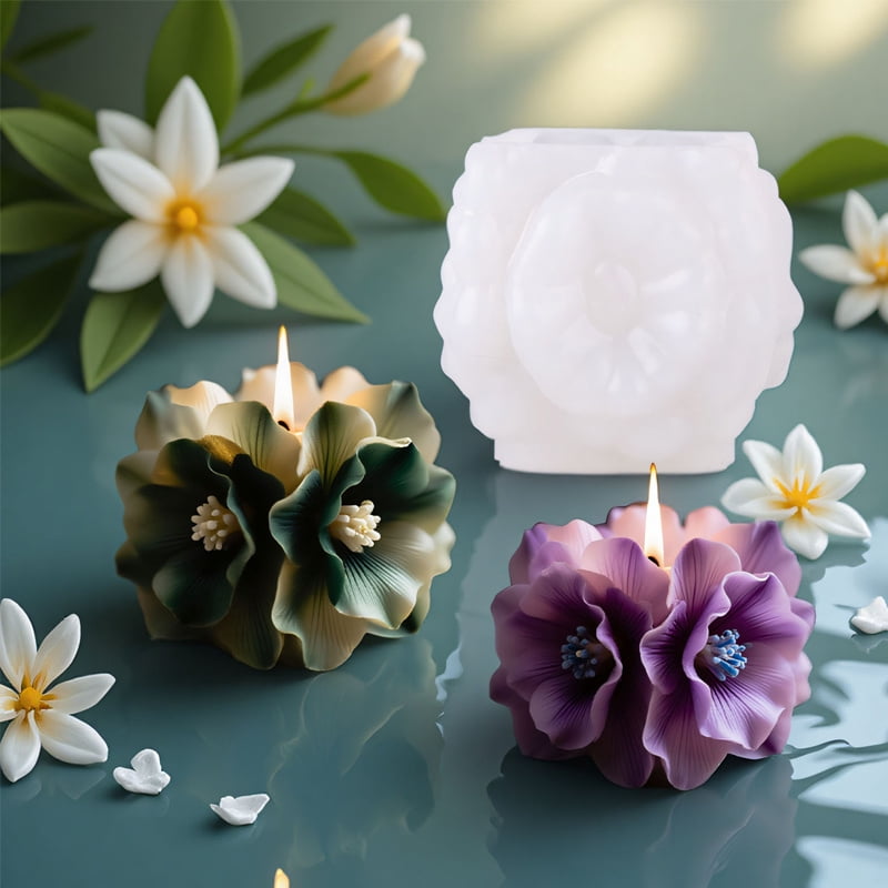 3Pcs Square Hydrangea Silicone Candle Mold, Floral Cube Candle Molds for DIY Candle Making Soap Resin Home Decor