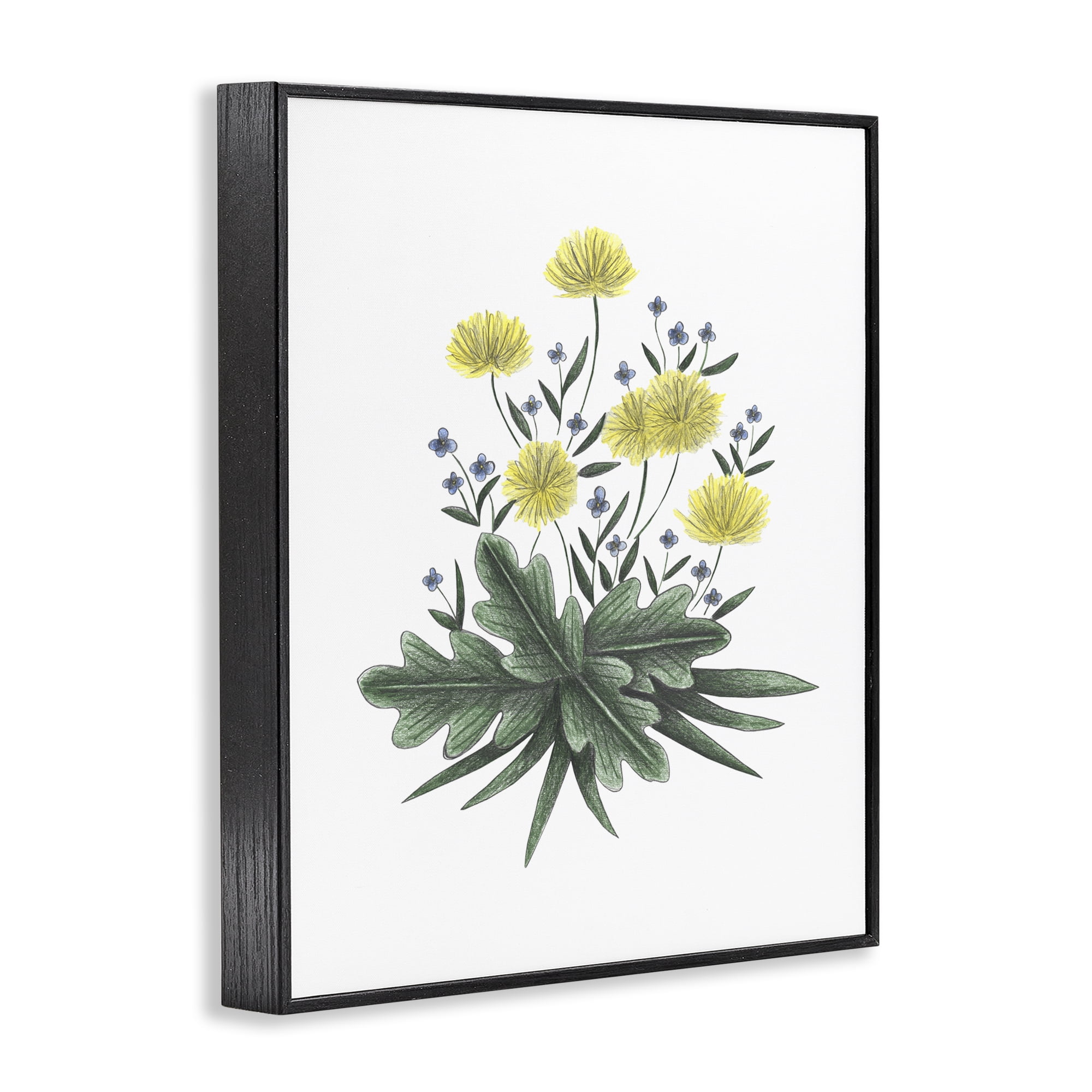 Dandelion Flower Illustration Black Framed Giclee Art, design by Cecilia Battaini