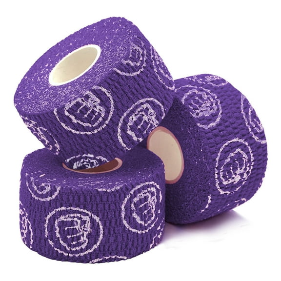 WOD Nation Hook Grip Athletic Tape - Sweatproof Thumb Tape for Powerlifting - Flexible Wraps for Hand Grips - Pack of 3, 23 ft Rolls, Purple