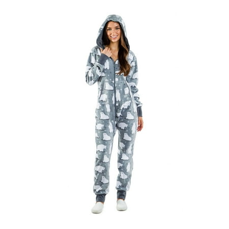 

Womens Warm Fleece Pajamas One Piece Jumpsuit Zip Front Sleepsuit with Hooded