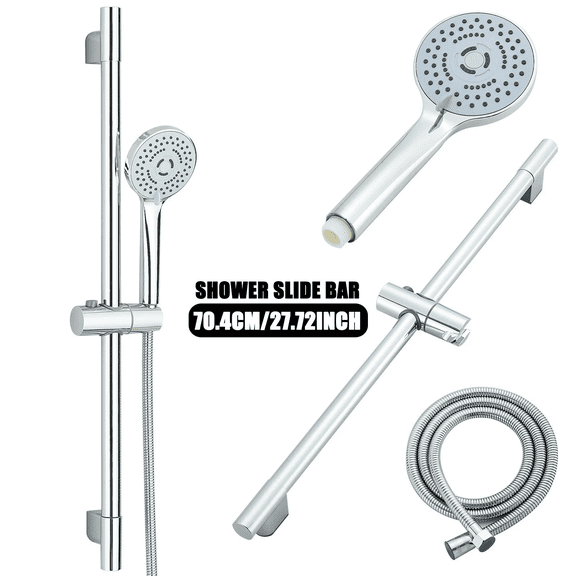 Chrome Shower Head with Shower Slide Bar Wall Mount Handheld Shower Head 59 inch Hose