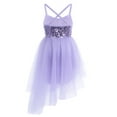 thumbnail image 2 of Fldy Kids Girls Shiny Sequins Ballet Tutu Dress Latin Modern Dance Performance Dress Hight-Low Dress Purple 3-4, 2 of 7