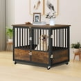 thumbnail image 6 of Dextrus Large Dog Crate Furniture with Wheels, 38in Rustic Heavy Duty Metal Dog Crate and Kennel for Small Medium Dogs, 6 of 8