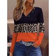 thumbnail image 1 of Camiseta holgada de punto para mujer, Tops de manga larga con cuello en V, empalme de botones, ropa informal de algodón, Color sólido, otoño, 1 of 5