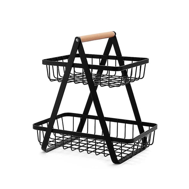 Cesta de frutas de hierro para cocina, almacenamiento al aire libre, frutas portátiles, cesta multifuncional de doble capa, Hol Hy