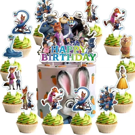 25pcs Zootopia Birthday Decorations with 24pcs Cupcake Toppers, 1pcs big Cake Topper for Birthday Party Supplie