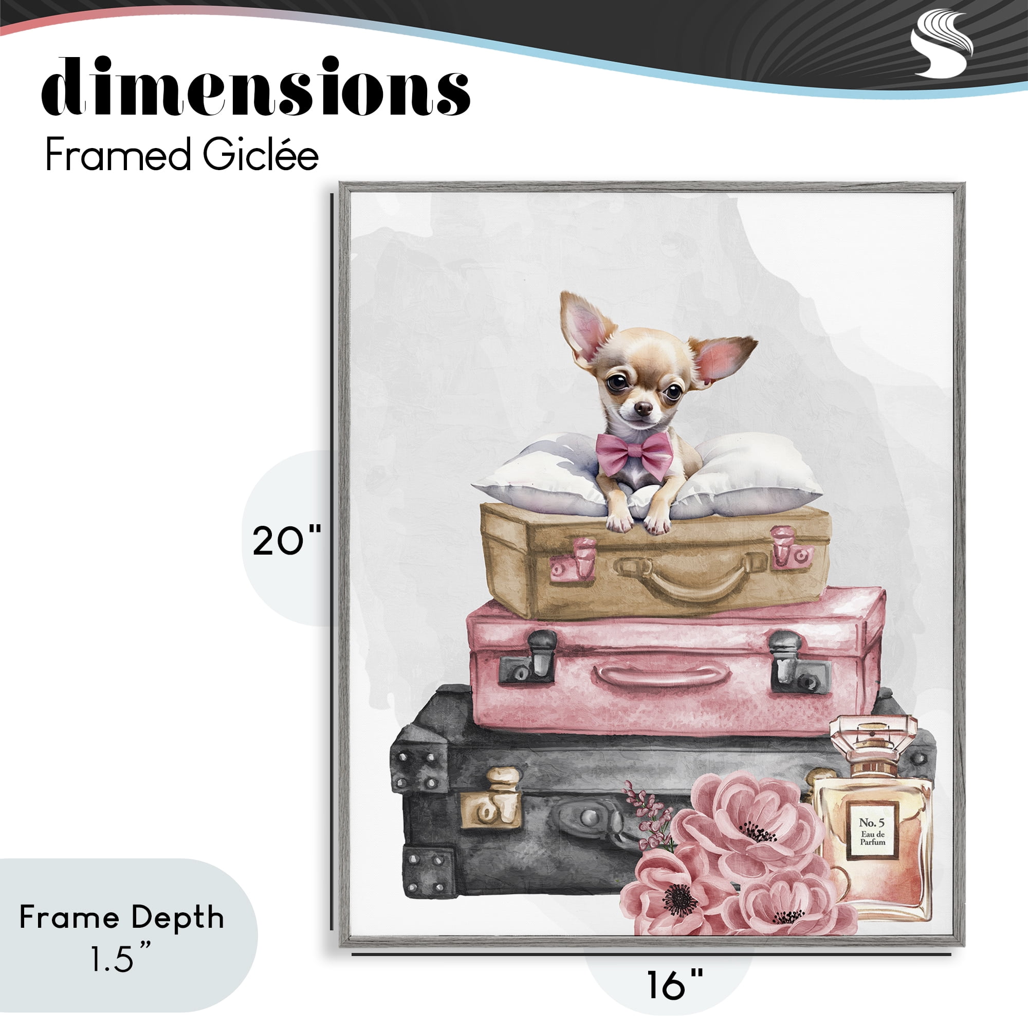Stupell Industries Trendy Pup Travel Gray Framed Giclee Art, design by Kim Allen