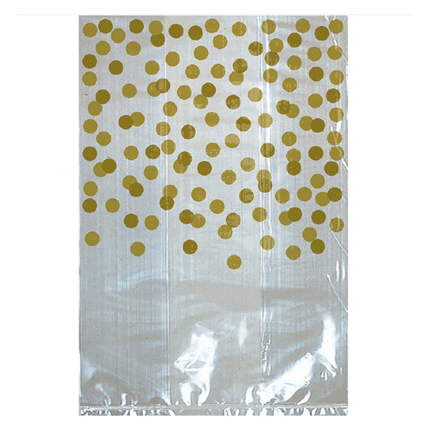 Clear Cello Bags with Gold Dots Includes Gold Twist Ties 6in.H x