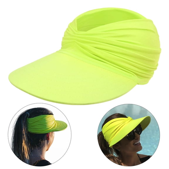 SkyAuks Sun Hats for Women UV Protection, Sun Visors for Women, Beach Visor Cap UV Protection with Wide Brim Packable Summer Sport Ponytail Sun Cap, Fluorescent