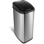 NINESTARS DZT-50-6 Automatic Touchless Infrared Motion Sensor Trash Can, 13 Gal 50L, Stainless Steel Base (Rectangular, Black Lid)