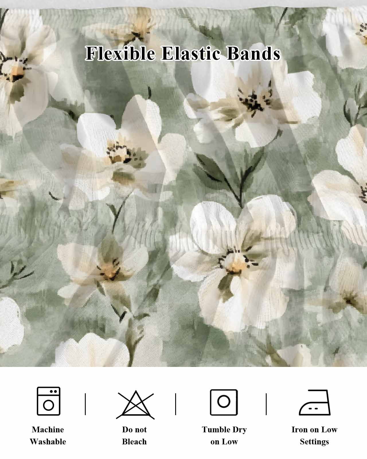 Sage Green Spring Floral Wrap Around Bed Skirts for King Bed 16" Drop, Bed Skirt with Adjustable Elastic Belt Dust Ruffle Bed Valance for Bedroom Hotel Luxury Summer Botanical Flowers Bed Frame Cover