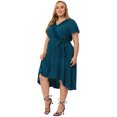 thumbnail image 3 of DARING DIVA Plus Size Boho V Neck Short Sleeve High Low Midi Dress 1X Peacock Blue, 3 of 6