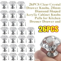 26 Pack Clear Crystal Drawer Knobs, 24 mm Diamond-Shaped Acrylic Cabinet Knobs Pulls for Kitchen Dresser Drawer and Cupboard