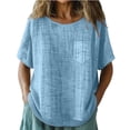 thumbnail image 5 of Summer Tops for Women 2026 Short Sleeve Crew Neck Linen Cotton Shirts Plus Size Gauze Casual Dressy Blouse, Light Blue M, 5 of 5