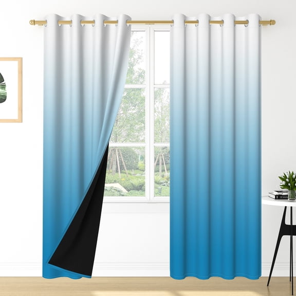 Nanqianyi Light Blue Ombre Blackout Curtains for Bedroom, 42 x 63 Inch Length Thermal Insulated Blue White Gradient Drapes for Living Room, 2 Panels with Grommet