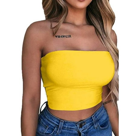 

ZAXARRA Summer Women Off-Shoulder Tube Crop Tops Strapless Bra Tank Yoga Vests