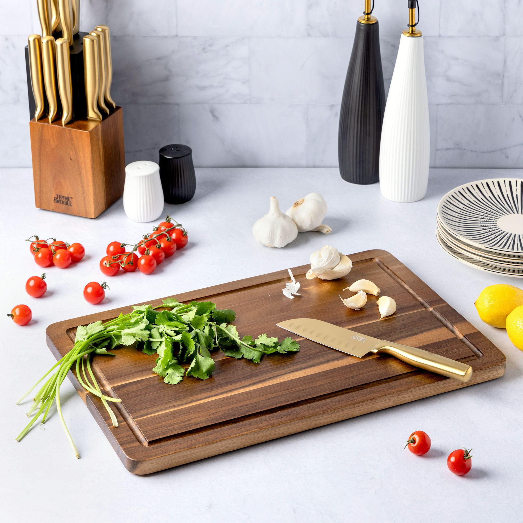 Thyme & Table Acacia Wood Cutting Board with Anti-Slip Grips, 12" x 18"