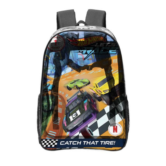 Hot Wheels ¡A Correr!Mochila transparente temática, resistente y duradera, bolsa see-through para trabajo, deporte, universidad y viaje, 31 × 43 cm