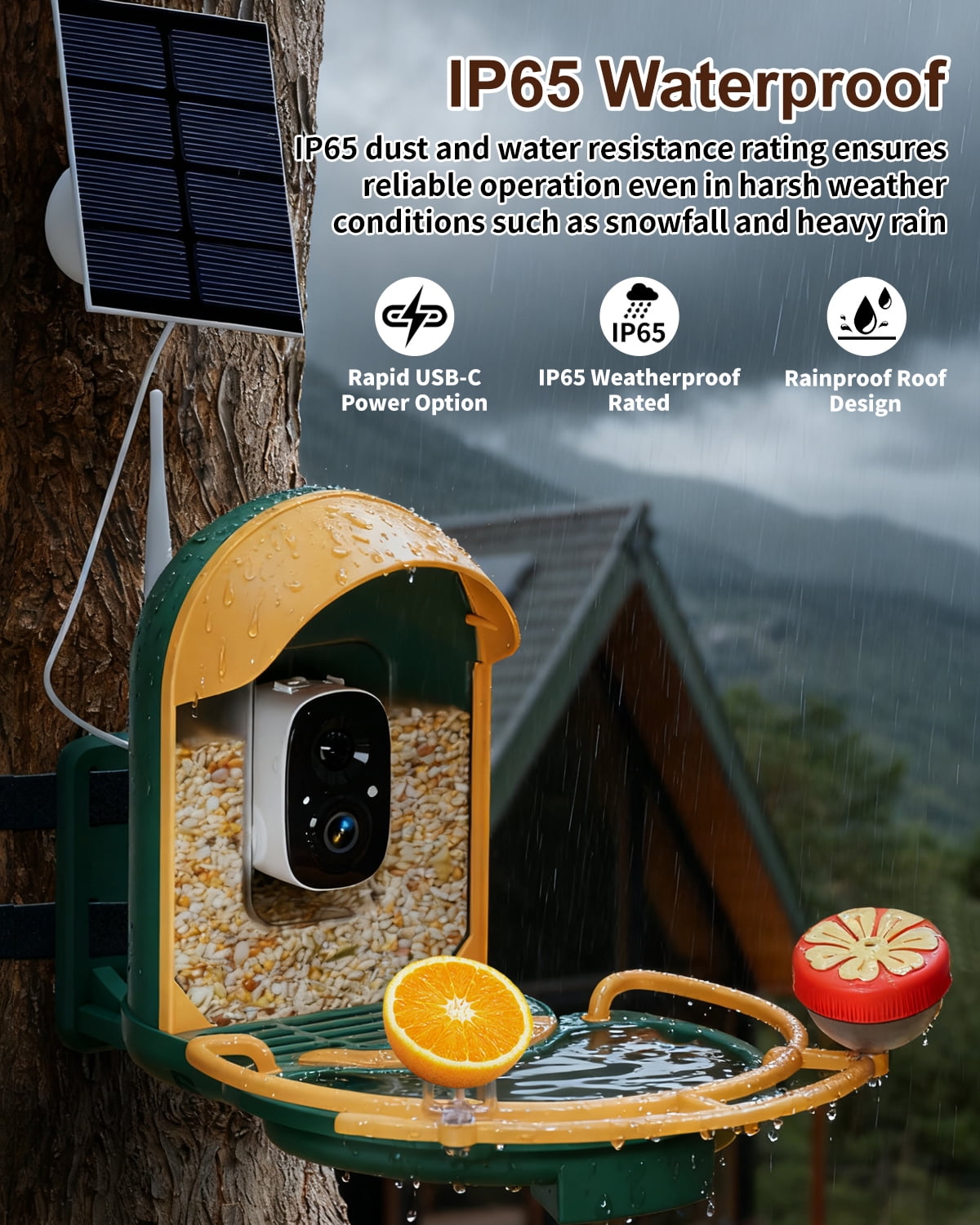 Bird Feeder with Camera, 2K HD Camera Birds Feeder with Bath Wireless Outdoor, Solar Powered Bird Watching with APP Control, Night Vision, Motion Detection Alerts, Birdfeeder for Backyard, Dark Green