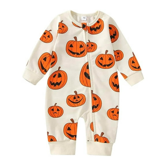 Halloween Baby Boy Girl Outfit Pumpkin Long Sleeve Onesie Romper Jumpsuit Halloween Zipper Fall Pajamas Clothes