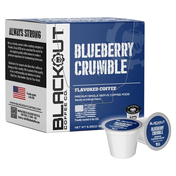 Blackout Coffee Blueberry Crumble Flavored Coffee Pods – Medium Roast, Smooth Taste, Guilt-Free Indulgence – Freshly Roasted 18 Count