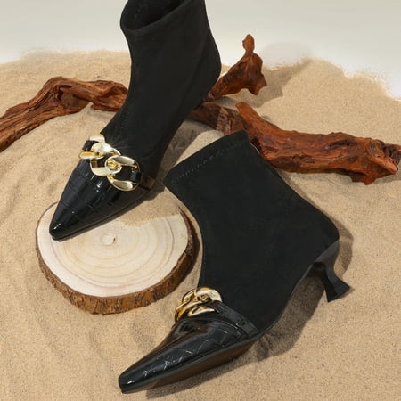 

Women s Metal Chain Decor Pointed Toe Ankle Boots Kitten Heeled Back Zipper Boots Women s Footwear