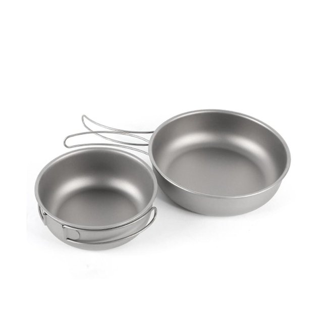 Sartén de camping de titanio sartén plato utensilios de cocina plancha con tapa y asa plegable equipo para exteriores 1200 ml