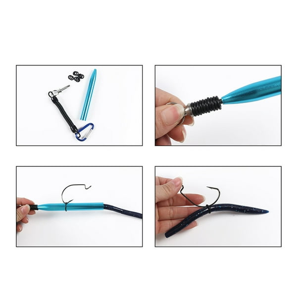 Ourlova Fishing Tool Soft Bait Wacky Rig Tool + 10pcs Silicone Worm O-Ring Lanyard Blue