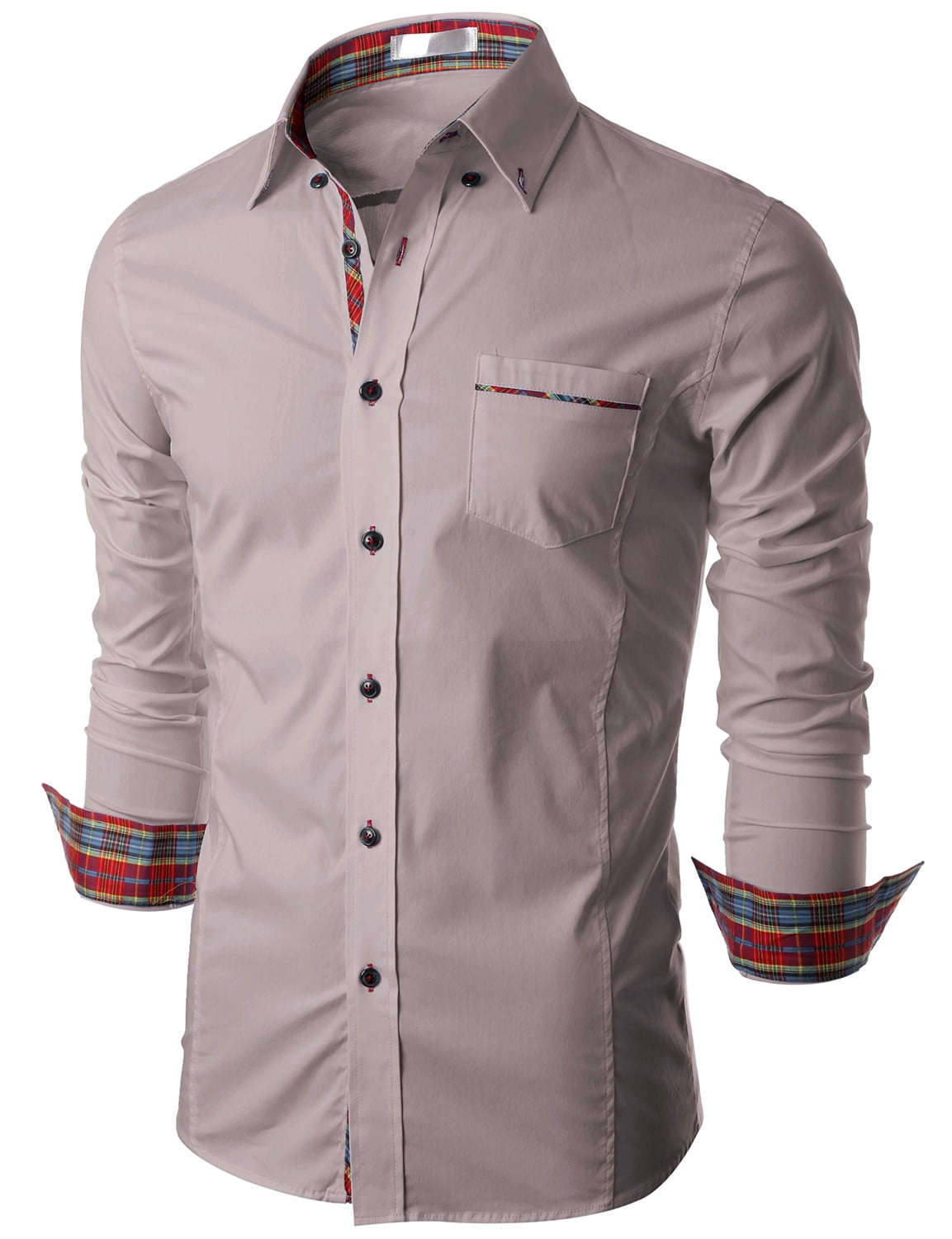 Doublju - Doublju Mens Long Sleeve Casual Dress Shirt with Contrast ...