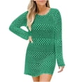 thumbnail image 4 of cfhntfmh Robes de Plage pour Femmes Été Mode Ajourée Couvre-Maillot U.S Douce à Manches Longues Col Ras du Cou Robe Mini Tricotée, 4 of 4
