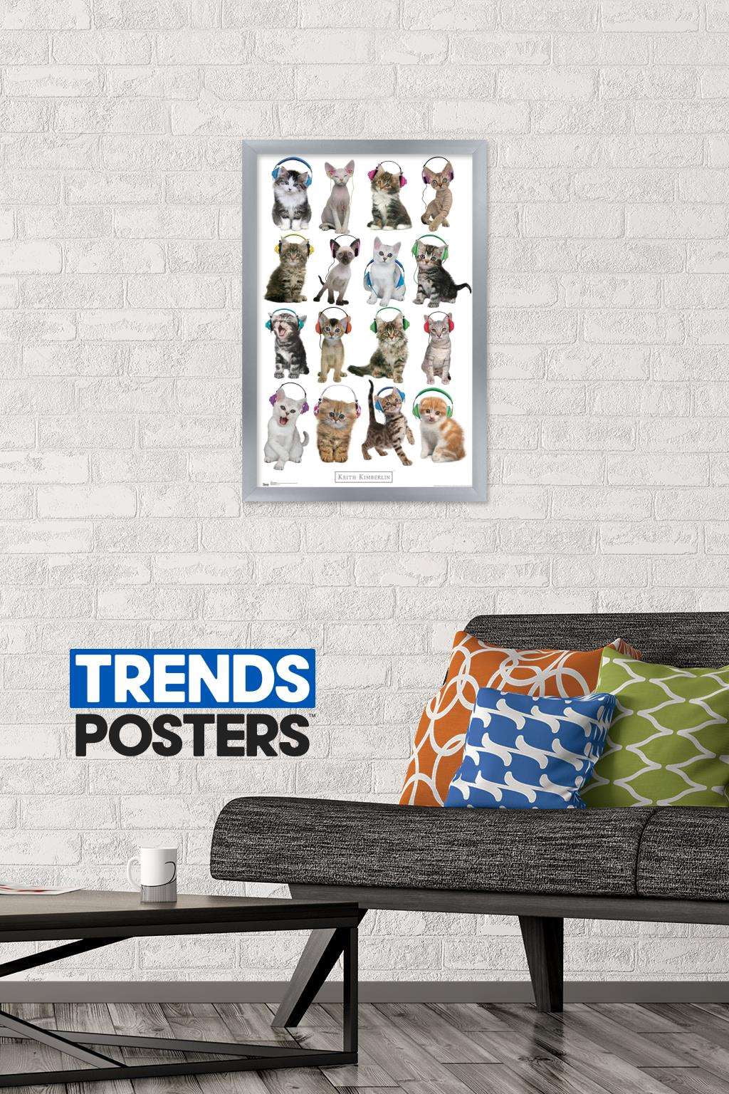 Keith Kimberlin - Kittens - Headphones Wall Poster, 14.725" x 22.375", Framed