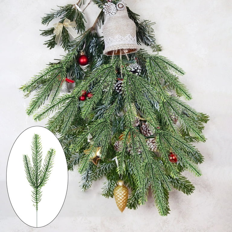 20Pcs Artificial Pine Branches Green Leaves Needle, Faux Fir Tree