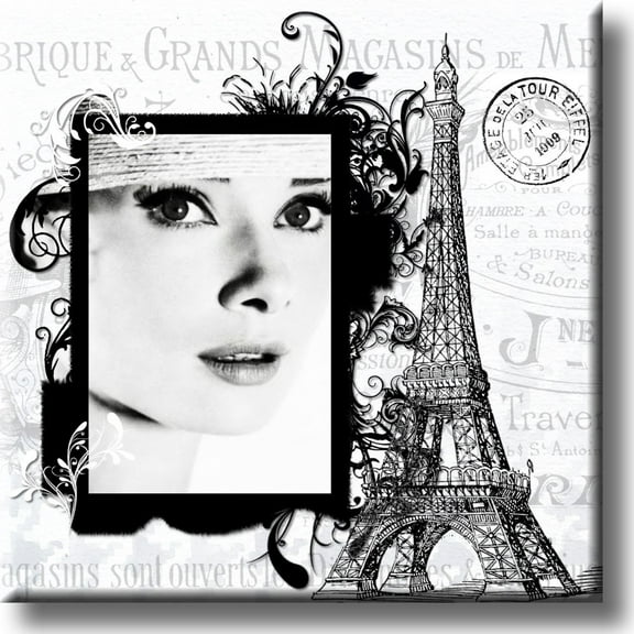 French Girl and Eiffel Tower Picture on Stretched Canvas, Wall Art Décor, Ready to Hang