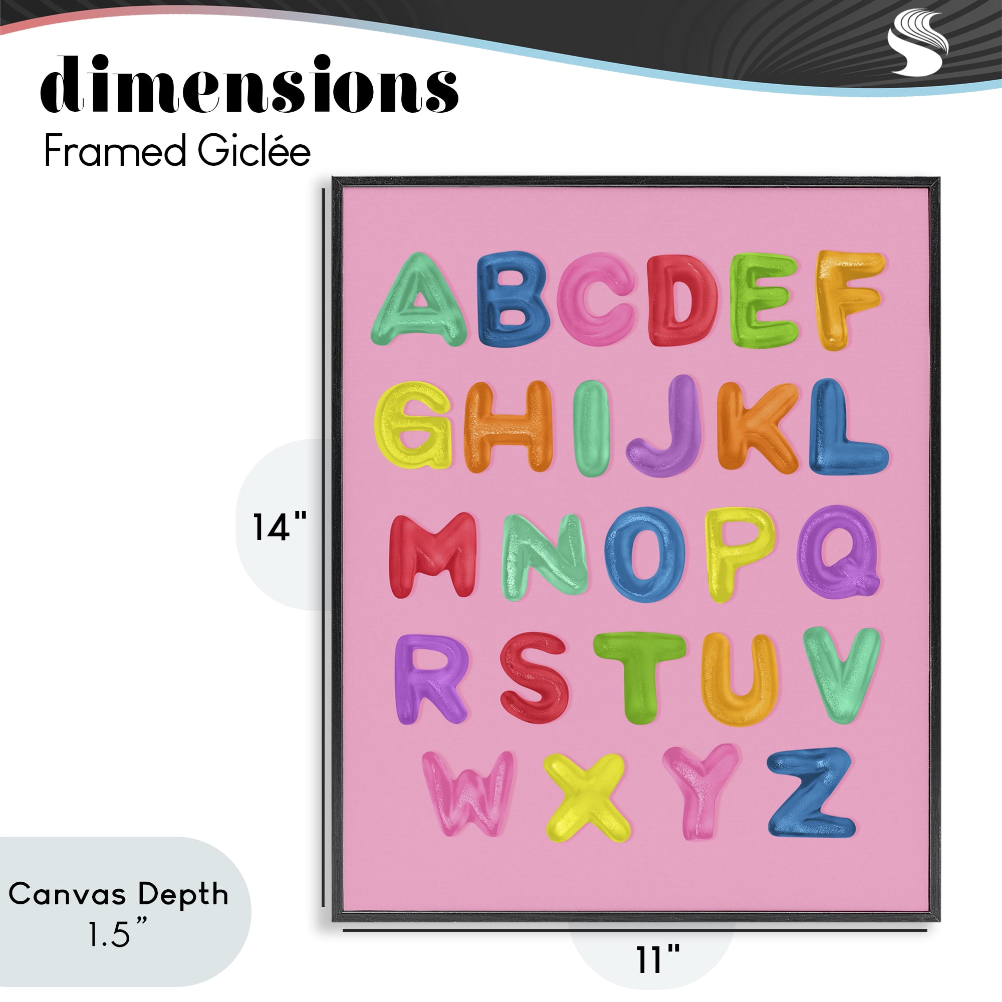 Stupell Industries Gummy Alphabet over Pink Black Framed Giclee Art, design by LISH Creative
