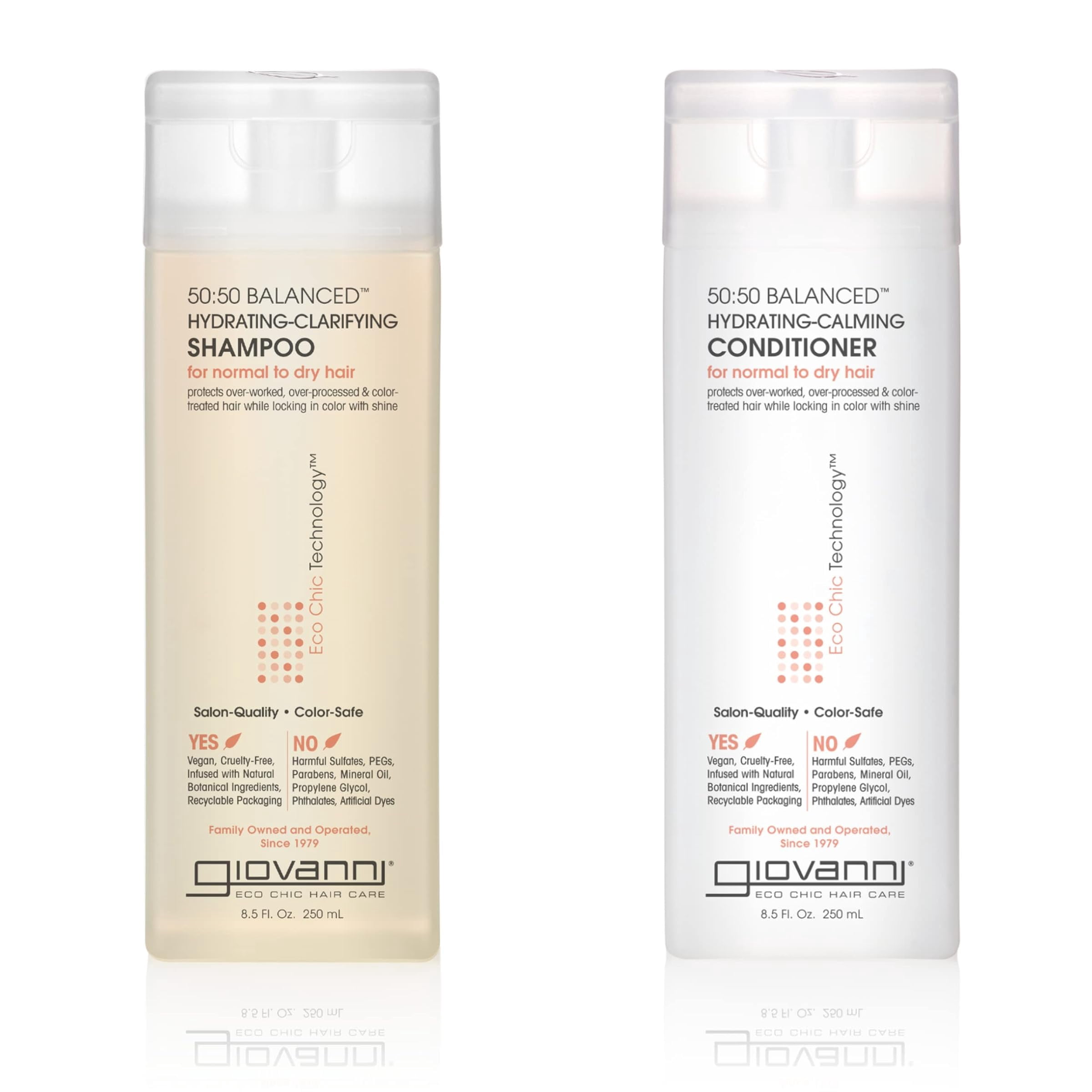 Giovanni 50:50 Balanced Hydrating Clarifying Shampoo & Calming Conditioner Set, 8.5 oz. Leaves Hair Clean & Moisturized, For Over-Processed, Stressed Hair, Aloe, Sulfate Free, Paraben Free, Color Safe