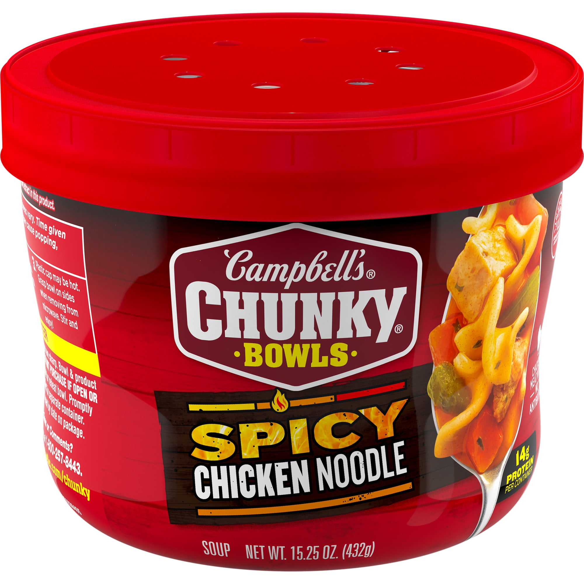 (2 pack) Campbell’s Chunky Spicy Chicken Noodle Soup, 15.25 oz Microwavable Bowl